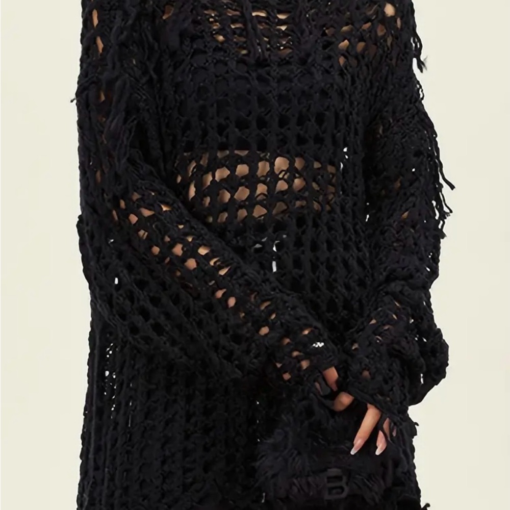 Black Crochet Knit Sweater